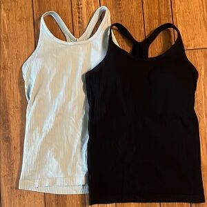 Women's Black and light Sage Green Ribbed Tank Tops
